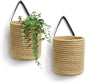 Goodpick 2pack Jute Hanging Basket - Small Woven Fern Hanging Rope Basket Flower Plants Wall Basket Decor Set Boho, 7.87 x 7 x 11.7 inches