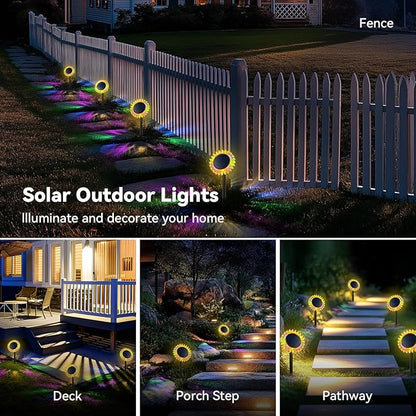 Outdoor Solar Lights, 4 Pack Upgraded Solar Sunflower Lights, Ground/Wall 2-in-1 Waterproof Solar Garden Lights for Yard, Landscape, Fence, Path, Patio, Driveway, Backyard Decor (Colourful)