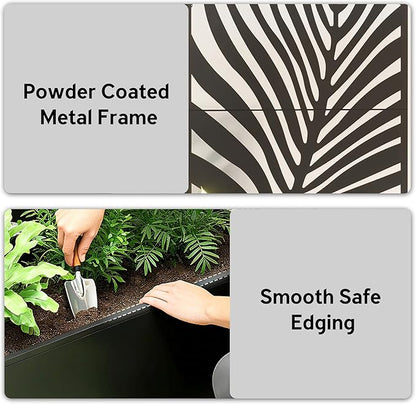 Outsunny Metal Planter Box with Trellis, 71" Tall Raised Garden Bed with Trellis Privacy Screen for Climbing Plants, Large Leaf Cut-Out Privacy Planter for Garden, Patio, Balcony