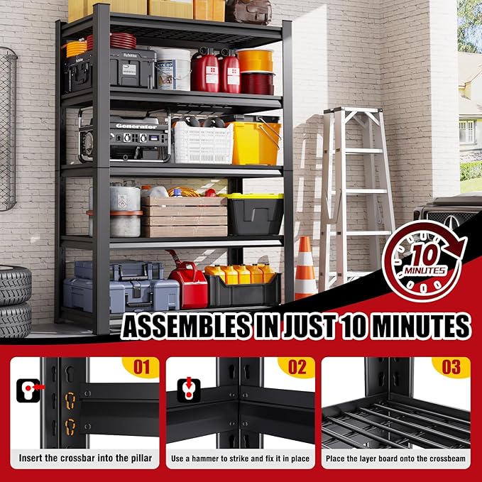Set of 3 Garage Shelving-3500 lbs 5 Tier Storage Shelves,Adjustable Heavy Duty Metal Shelving Unit and Storage Large Wire Rack,Utility Steel Shelf for Warehouse Industrial Pantry Basement -72"x59"x20"