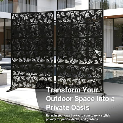 72in Metal Privacy Screen Outdoor Decorative Panel – Freestanding Rustproof Steel Patio Divider for Garden, Backyard, or Balcony, Modern Laser Cut Design for Stylish Privacy & Outdoor Decor