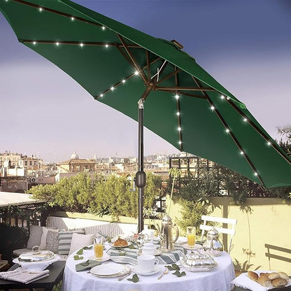 Blissun 9 ft Solar Umbrella, 32 LED Lighted Patio Umbrella, Table Market Umbrella, Outdoor Umbrella for Garden, Deck, Backyard, Pool and Beach (Dark Green)