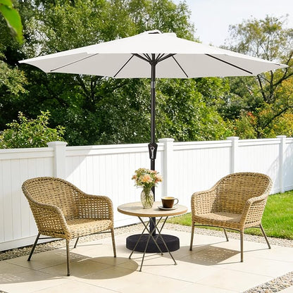 MEWAY 9ft Patio Umbrella Outdoor Table Umbrellas with Push Button Tilt and Crank, Market Umbrella 8 Sturdy Ribs for Deck, Garden, Pool and Backyard, Off-white