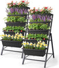 Homdox 2 Pack Vertical Garden Bed, 5 Tiers Vertical Raised Garden Planter, 23 * 26 * 45Inch Outdoor Garden Raised Bed with 4 Hooks, Vegetable Flower Planter Raised Stand for Garden Patio Yard, Black