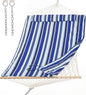 SUNCREAT 2 Person Hammock with Hardwood Spreader Bar, Outdoor Rope Hammock with Polyester Pad, 475 lbs Capacity, Blue Stripes