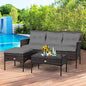 Conversation Set, 3-Piece Grey Wicker Patio Furniture with Glass Table