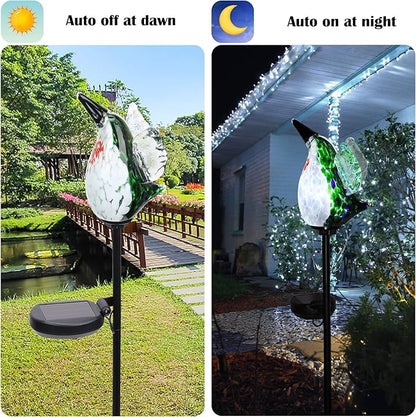 Afirst Decorative Solar Lights Outdoor Solar Hummingbird Stake Lights Hand Blown Glass Decorative Garden Pathway Light Outdoor Waterproof Glass Stakes Green
