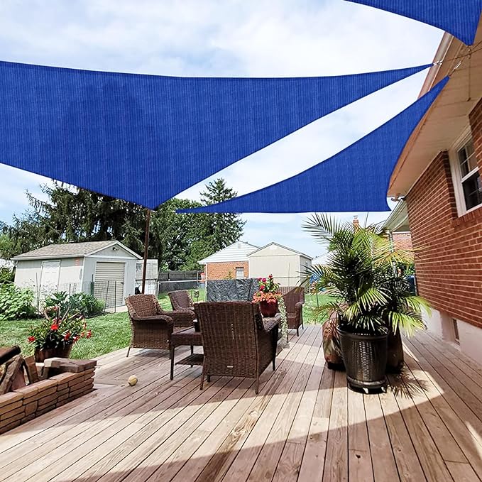 Patio Paradise 10' x 10' x 10' Sun Shade Sail Triangle Canopy Shade Cloth Fabric Sunlight Block Patio Pergola Cover HDPE Deck Awning for Outdoor Backyard Roof Shading, Blue