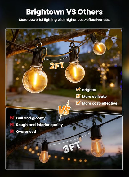 Brightown 58FT Solar String Lights Outdoor with Remote and 26 LED Shatterproof Bulbs, Dimmable & Timable, 3 Light Modes, Solar Patio String Lights Outdoor for Cafe, Garden, Deck, Outside Wedding