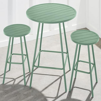 Best Choice Products 3-Piece Patio Dining Set, Bar Height, Outdoor Bistro Set, Outdoor Round Bar Table w/ 2 Bar Stools, Steel - Sage