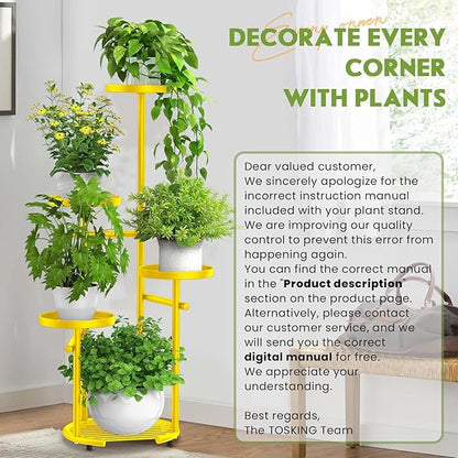 TOSKING 5 Tier Metal Plant Stand Indoor， Plant Shelf, Corner Shelf Flower Pot Stand for Outdoor Plant Stand for Living Room Balcony Garden Patio Bedroom (yellow, 38in)