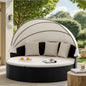 Patio Furniture Round Outdoor Daybed with Retractable Canopy Wicker Rattan Sectional Sofa for Lawn Garden Backyard Pool (Beige)