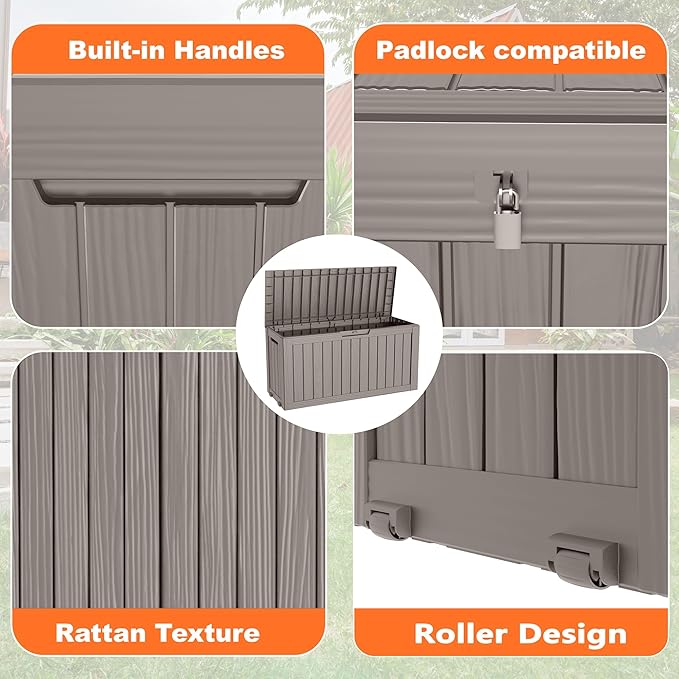 Deck Box 75 Gallon Resin Outdoor Storage with Lockable Lid, Grey