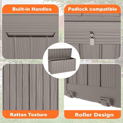 Deck Box 75 Gallon Resin Outdoor Storage with Lockable Lid, Grey