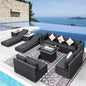 NICESOUL 13 Piece Patio Furniture Set with Fire Pit Table, Luxury Wicker Outdoor Patio Sectional with Fire Pit & Chaise Lounge, 29.3" Highback Extra Large Size Wide Deep Seating, Dark Gray