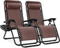 Best Choice Products Set of 2 Adjustable Steel Mesh Zero Gravity Lounge Chair Recliners w/Pillows and Cup Holder Trays - Brown