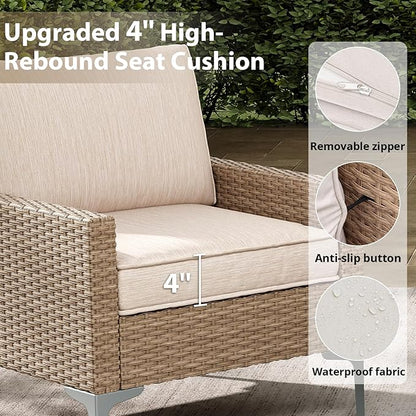 Jing's Villa 2-Piece Outdoor Sectional Set, All-Weather Wicker Patio Furniture with Loveseat & Tempered Glass Table, Comfortable Garden Conversation Set for Backyard, Poolside, Deck,Beige