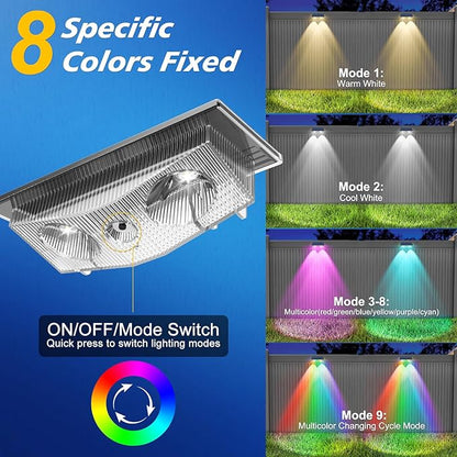 Solar Lights Outdoor for Mailbox, House Numbers, Address, Sign with 6 RGB Colors/Warm White/Cool White, IP65 Waterproof Fence Lights, Solar Powered Dusk to Dawn Wall Light Outside (4 Pack)