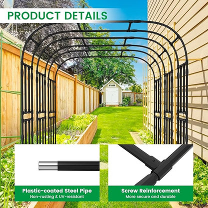 DoCred Garden Arch Trellis for Climbing Plants, 87 Inch Large Garden Trellises Outdoor Metal Plants Support Archway Arbor Tunnel Trellis for Vegetables Plant Decoration, Black