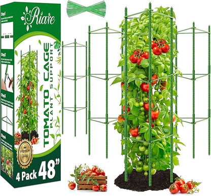 Riare 4 Pack 4 FT Tomato Cages for Garden- 48inches Heavy Duty Tomato Stakes and Supports, Adjustable Tall Tomato Plant Support Trellis for Pots, Raised Garden Bed, Climbing Vegetables Plants