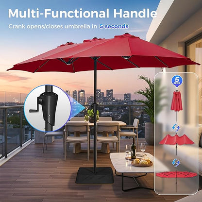 SUPERJARE 13FT Outdoor Umbrella for Patio, Double sided Pool Umbrellas with Fade Resistant Canopy, Large Table Umbrella for Deck, Market, Backyard - Burgundy