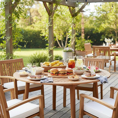 Tangkula 53" Round Outdoor Dining Table for 4-6 People, Acacia Wood Patio Table with Large Tabletop & 2" Umbrella Hole, Farmhouse Dining Furniture for Yard, Deck, Garden, Poolside