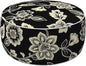 LVTXIII Indoor/Outdoor Inflatable Ottoman with Handle D21 x H9 Inch, Weather-Resistant Round Footstool Pouf for Patio Camping Living Room, Portable Footrest Extra Seating, Elegant Vines Black