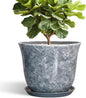 Ceramic Plant Pots - 12 Inch Plant Pot with Drainage Hole and Saucer, Round Planter for Indoor Outdoor, Modern Decorative Planters, Large Flower Pots, Home Decor, Housewarming Gifts, Grey