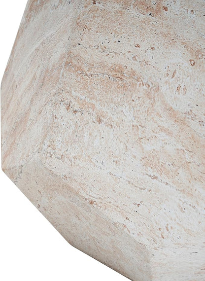 Christopher Knight Home Jayme 18.75" Indoor Outdoor Hexagonal Accent Side Table, Patio Decorative End Table, Lightweight Concrete Garden Stool for Patio Living Room Balcony & Garden Decor, Travertine