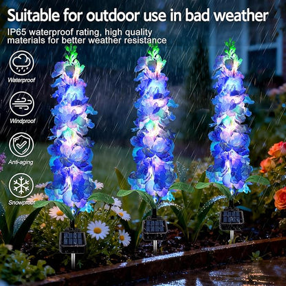 Solar Garden Lights, Solar Blue Delphinium Flowers Lights 8 Pack 160 LEDs, Waterproof Outdoor Light Two Lighting Modes for Outside Wedding Party Garden Yard Patio Lawn Decor