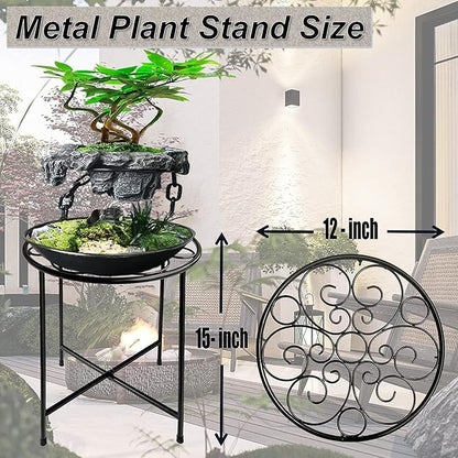 Plant Stand, 2 Pack Round Plant Stands Indoor Outdoor, Retro Design 15'' Tall Plant Stand, Rust-proof Coated Metal Plant Pot Stand Flower Stands for Indoor Plants Patio Garden Home Decor Black