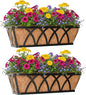 Window Deck Railing Planters Boxes with Coconut Liner, The Bottom Flat Window Boxes Planter Flower Boxes Metal Black Balcony Planters Railing Hanging for Outdoor Fence Porch Patio Lawn(2Pcs 30 Inch)