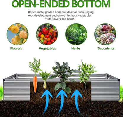 2PCS 12x3x1ft Galvanized Raised Garden Bed Kit, Galvanized Planter Raised Garden Boxes Outdoor, Large Metal Raised Garden Beds for Vegetables,Silver