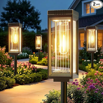 2 Pack Solar Pathway Lights Outdoor, Upgraded Solar Lights Outdoor Waterproof, Bright Up to 15 Hrs Auto On/Off Garden Light for Yard Patio Lawn Path Walkway Driveway Outside Decor