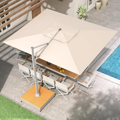 Grand patio 10x13 FT Patio Umbrella with Base, Acrylic Outdoor Cantilever Aluminum Umbrella, 5-Year-Non-Fading Rectangular Offset Umbrella with Cover for Poolside, Deck, Backyard, Gray Pole
