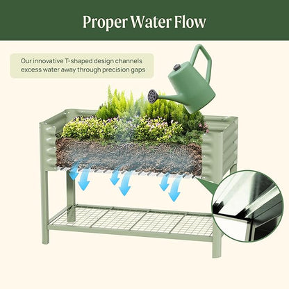 Elevated Raised Garden Bed-V Series, 2' x 8' Garden Beds with Legs & Storage Rack for Patio Porch, 1400 Lbs Weight Capacity, Outdoor Planter Boxes for Gardening Herbs Vegetables Flowers, Pearl White