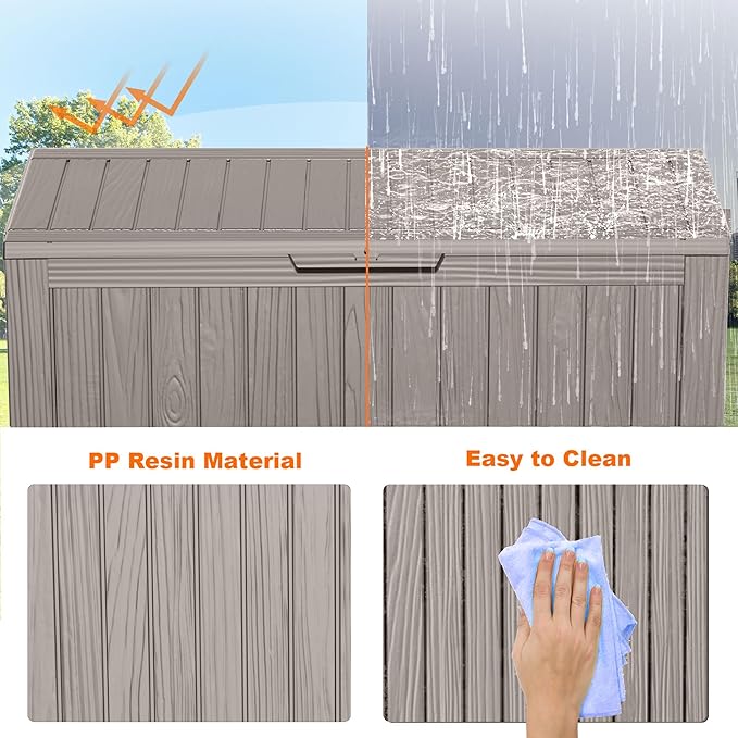 Deck Box 75 Gallon Resin Outdoor Storage with Lockable Lid, Grey