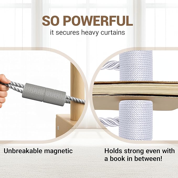 Hion Magnetic Curtain Tiebacks Grey 2pcs, Curtain Tiebacks Buckles Holdbacks Holders Hooks Clip for Home Bedroom Office Decorative Curtain