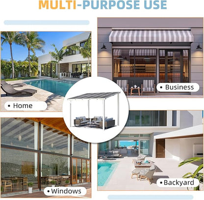 AECOJOY 10' x 8' Pergolas and Gazebos on Clearance in White, Large Wall Mounted Pergola, Outdoor Patio Lean to Gazebo Metal Awnings for Decks,Patio, Porch, Backyard and More