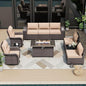ALAULM 10 Pieces Patio Furniture Set with 2 Swivel Chairs Patio Furniture Outdoor Sectional Sofas with 55000 Gas Fire Pit Patio Conversation Set w/7 Cushions-Sand
