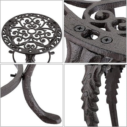 OwnMy Heavy Duty Cast Iron Plant Stand Vintage Iron Flower Pot Holder, Rustic Decorative Round Potted Plant Stand Rack, Indoor Outdoor Metal Plant Holder for Home Garden
