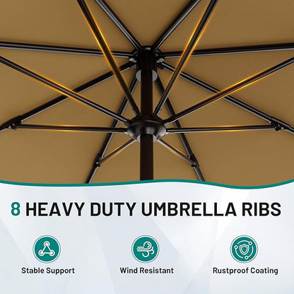 AreShark 9 FT Patio Umbrella for Outdoor, Outdoor Table Umbrella with Push Button Tilt and Crank, Outdoor Patio Umbrellas with 8 Sturdy Ribs for Market, Garden, Pool (Khaki)