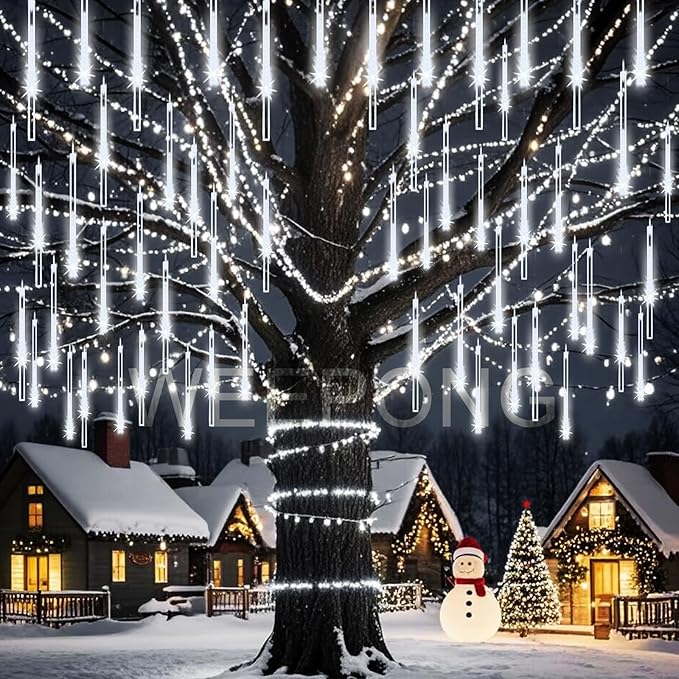 String Lights Outdoor 32 Tubes 768 LEDs White Meteor Shower