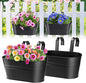 MADHOLLY Railing Planter with Drainage Holes - Sturdy Bucket Pots for Railing Fence, Countryside Style Metal Flower Pots for Herbs Balcony Garden Yard Decor, 2Pcs, Black