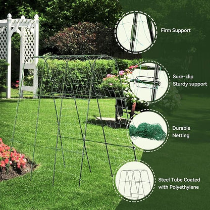 Lalahoni Cucumber Trellis, 65" X 65" Metal Garden Arch Trellis Climbing Plant Outdoor Support for Vine Fruits Flowers Vegetables Peas Beans Squash Cucumber Tomato Raised Bed, with Netting, Lightweight