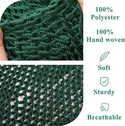 Upgraded Caribbean Hammock Chair with Detachable Metal Bar, Large Hammock Swing Chair, XL Rope Hanging Chair for Outdoor Indoor, 330 LBS Weight Capacity, ForestGreen