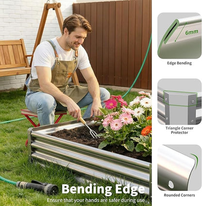 Galvanized Raised Garden Bed,Outdoor Planter Box Metal Patio Kit Planting Bed for Vegetables Flowers Herb (Galvanized, 8x4x1ft-2p)