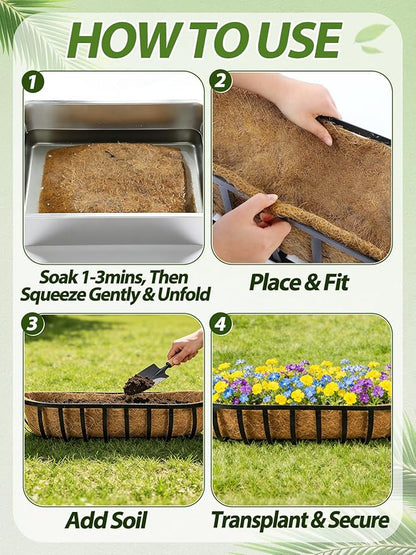 36in Arched Coco Liners for Window Planter Box - 4 Pack 100% Natural Coconut Coir Fiber Liner Replacement for Deck Flower Box, Garden Railing Fence Trough, Wall Planter Basket