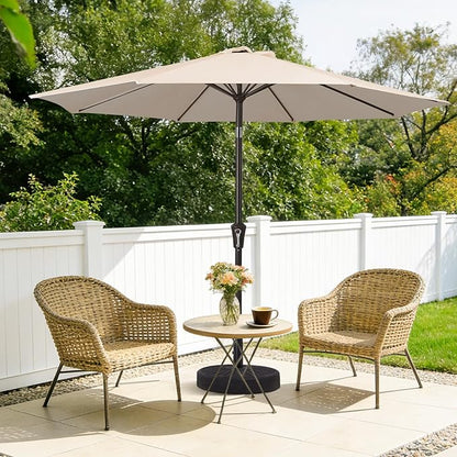 MEWAY 9ft Patio Umbrella Outdoor Table Umbrellas with Push Button Tilt and Crank, Market Umbrella 8 Sturdy Ribs for Deck, Garden, Pool and Backyard, Beige