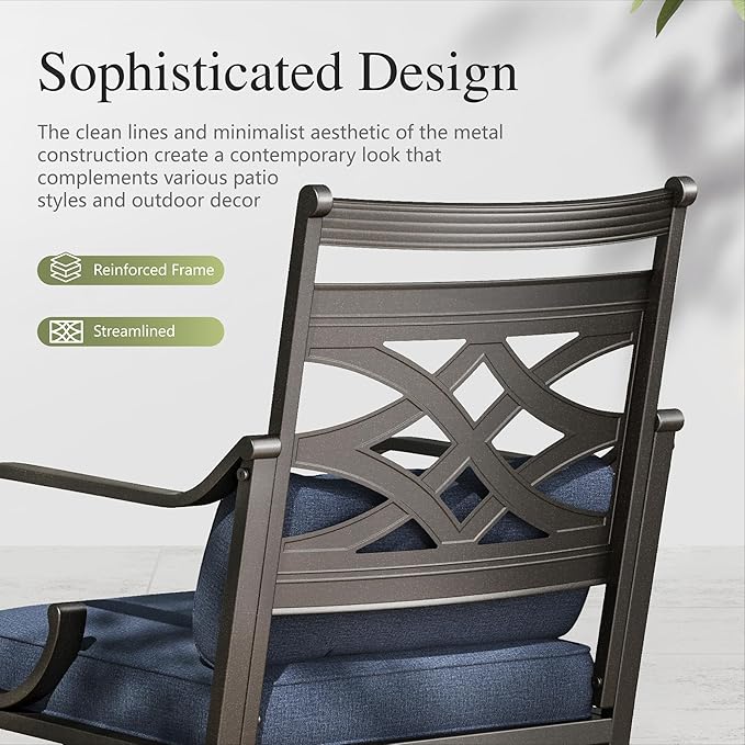 Sophia and William Outdoor Patio Dining Set for 8, Outdoor Table and Chairs, Removable Seat Cushions, Black 37" Patio Dining Table,Blue